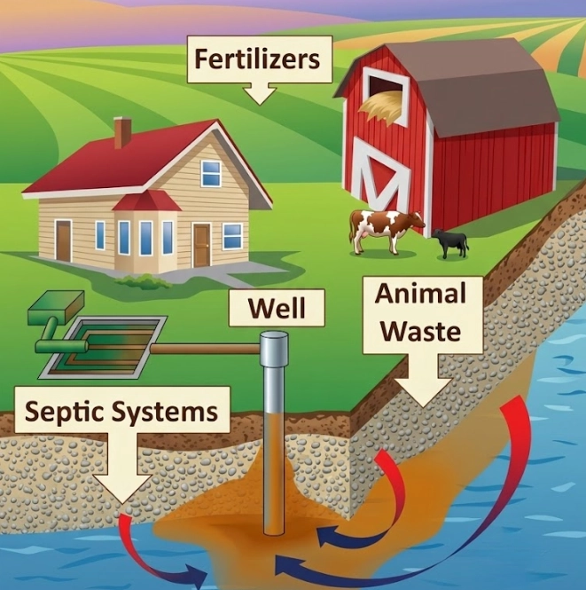 demonstration of how nitrate gets into well water